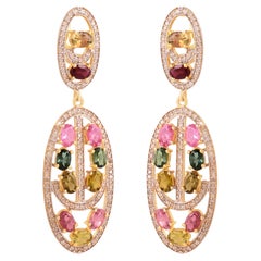 Meghna Jewels Multi Tourmaline Diamond Drop Earrings 