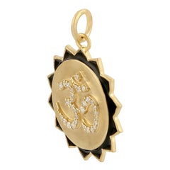Meghna Jewels Ohm Lotus Medallion 14K Gold Diamond Enamel Charm Pendant Necklace
