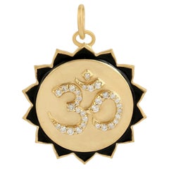 Meghna Jewels Ohm Lotus Medallion 14K Gold Diamond Enamel Charm Pendant Necklace