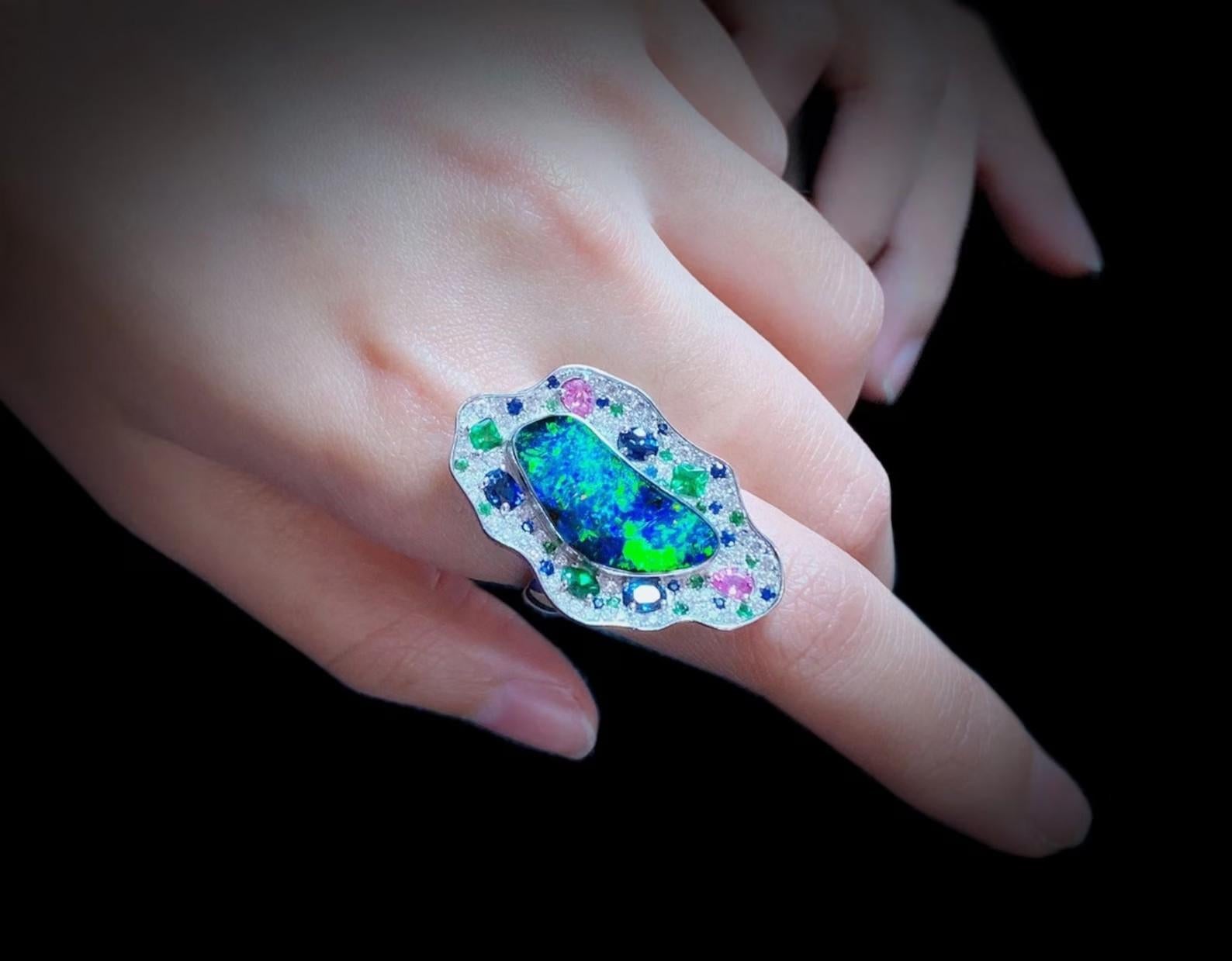 Taille mixte Meghna Jewels, bague Islande en or 14 carats, opale et diamant en vente