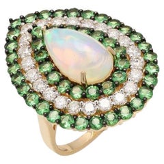 Meghna Jewels Anillo de oro de 14 quilates con ópalo, tsavorita y diamante