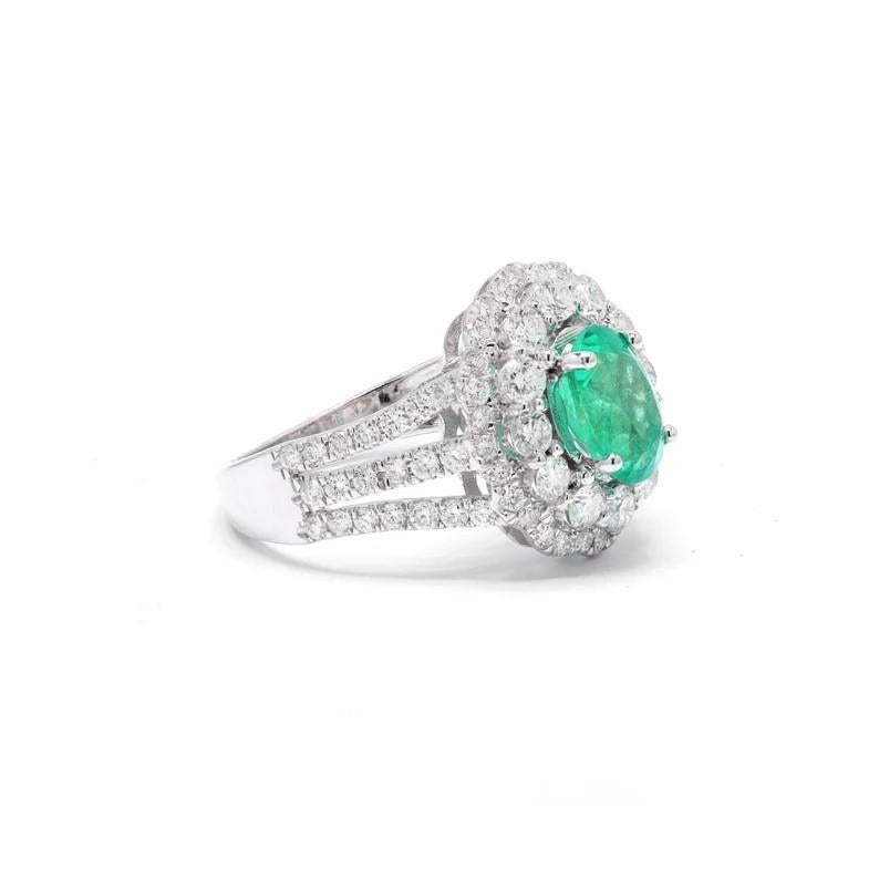 Modern Meghna Jewels Oval Cut Colombian Emerald Diamond 18K Gold Ring For Sale