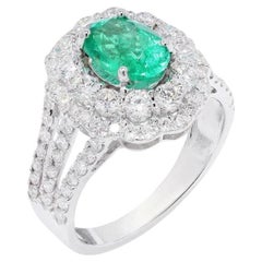Meghna Jewels Oval Cut Colombian Emerald Diamond 18K Gold Ring