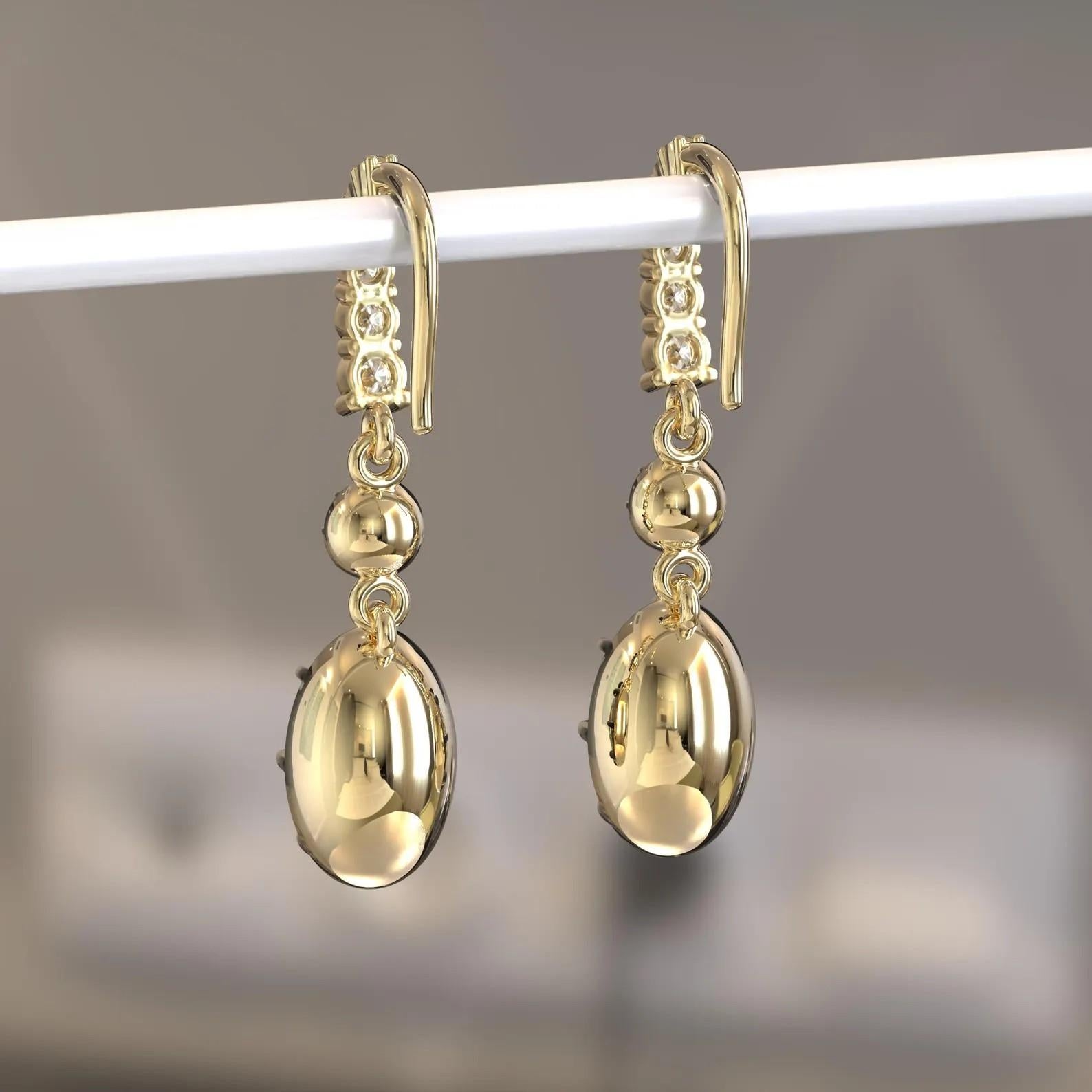Artigiano MEGHNA JEWELS Orecchini a goccia ovali con diamante in oro 14 carati in stile antico in vendita
