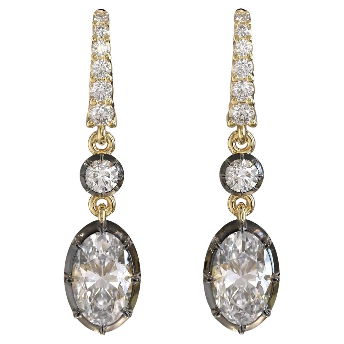 Meghna Jewels Oval Diamond 14 Karat Gold Antique Style Drop Earrings