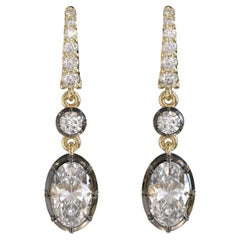 Meghna Jewels Oval Diamond 14 Karat Gold Antique Style Drop Earrings