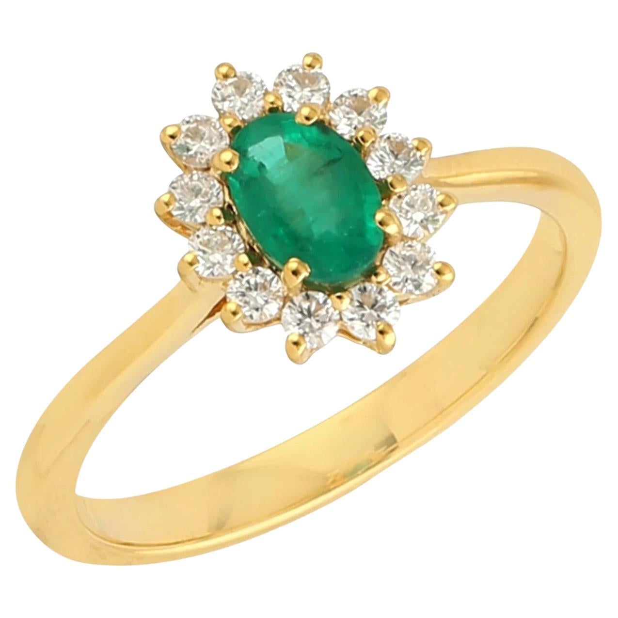 Meghna Jewels Oval Emerald Diamond 14 Karat Gold Ring