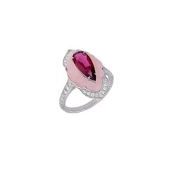 Meghna Jewels Ring aus 14 Karat Gold mit rosa Opal, Rubellit und Diamant