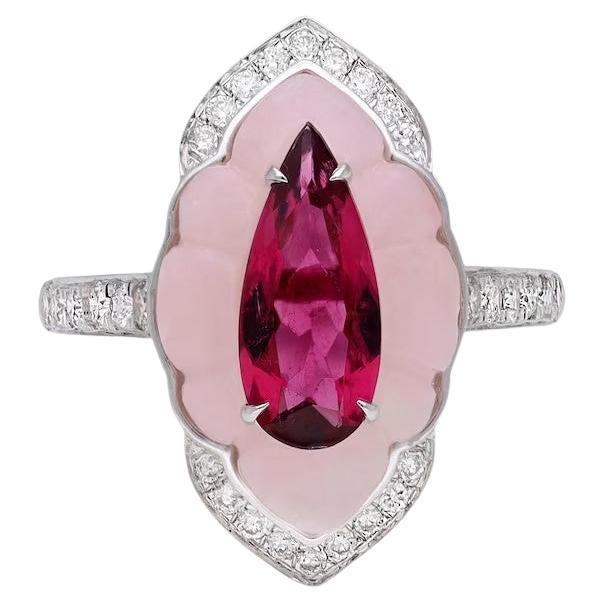 Meghna Jewels Anillo de oro de 14 quilates con ópalo rosa y diamante rubelita