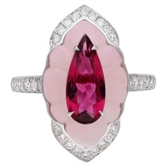 Meghna Jewels Pink Opal Rubellite Diamond 14 Karat Gold Ring