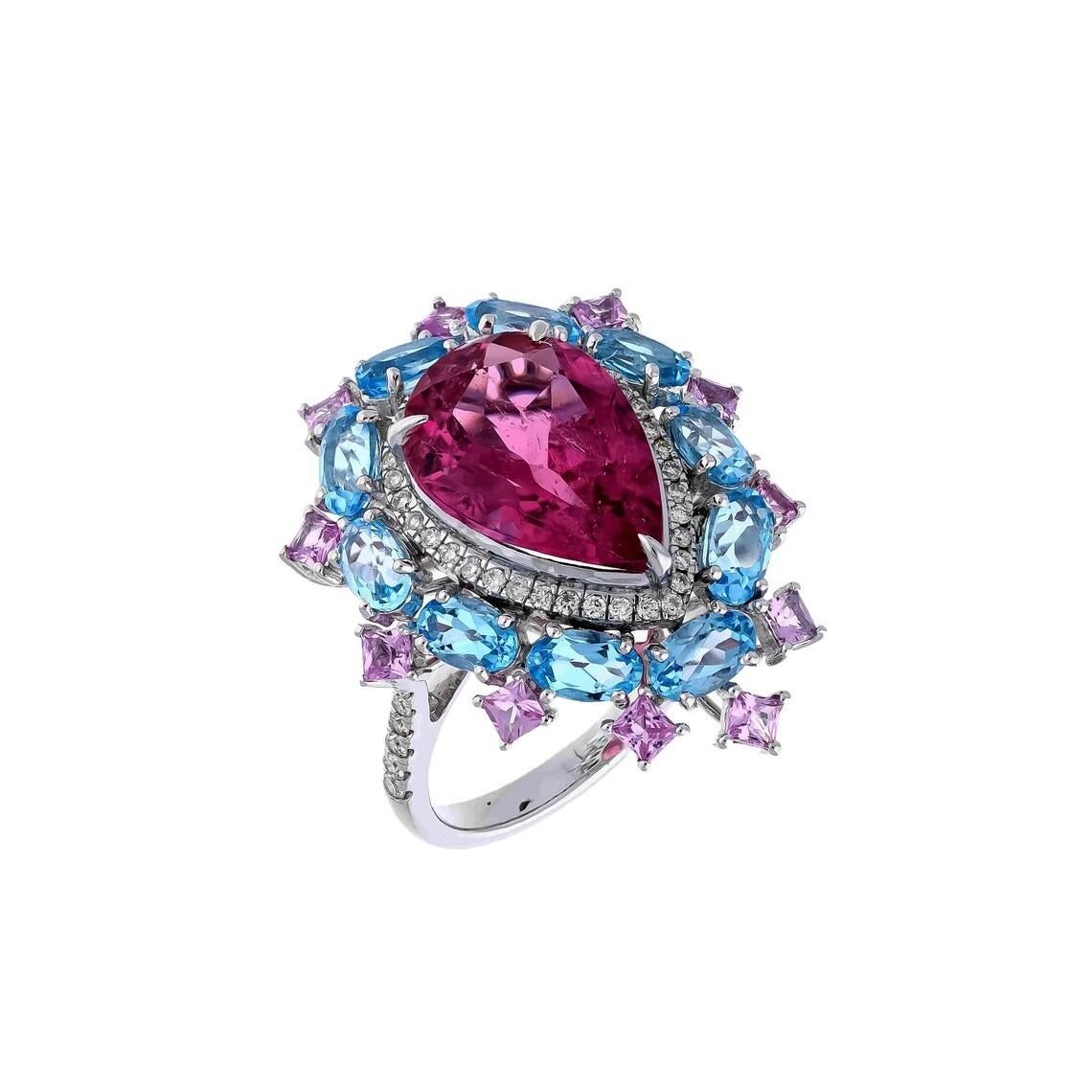 Contemporaneo Anello MEGHNA JEWELS con diamante e tormalina rosa in oro bianco 18 carati in vendita