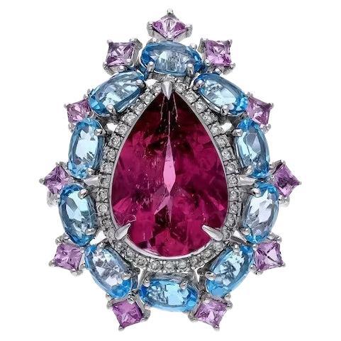 Meghna Jewels Pink Tourmaline Diamond 18 Karat White Gold Ring