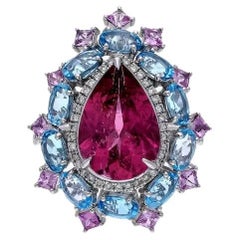 Anello MEGHNA JEWELS con diamante e tormalina rosa in oro bianco 18 carati