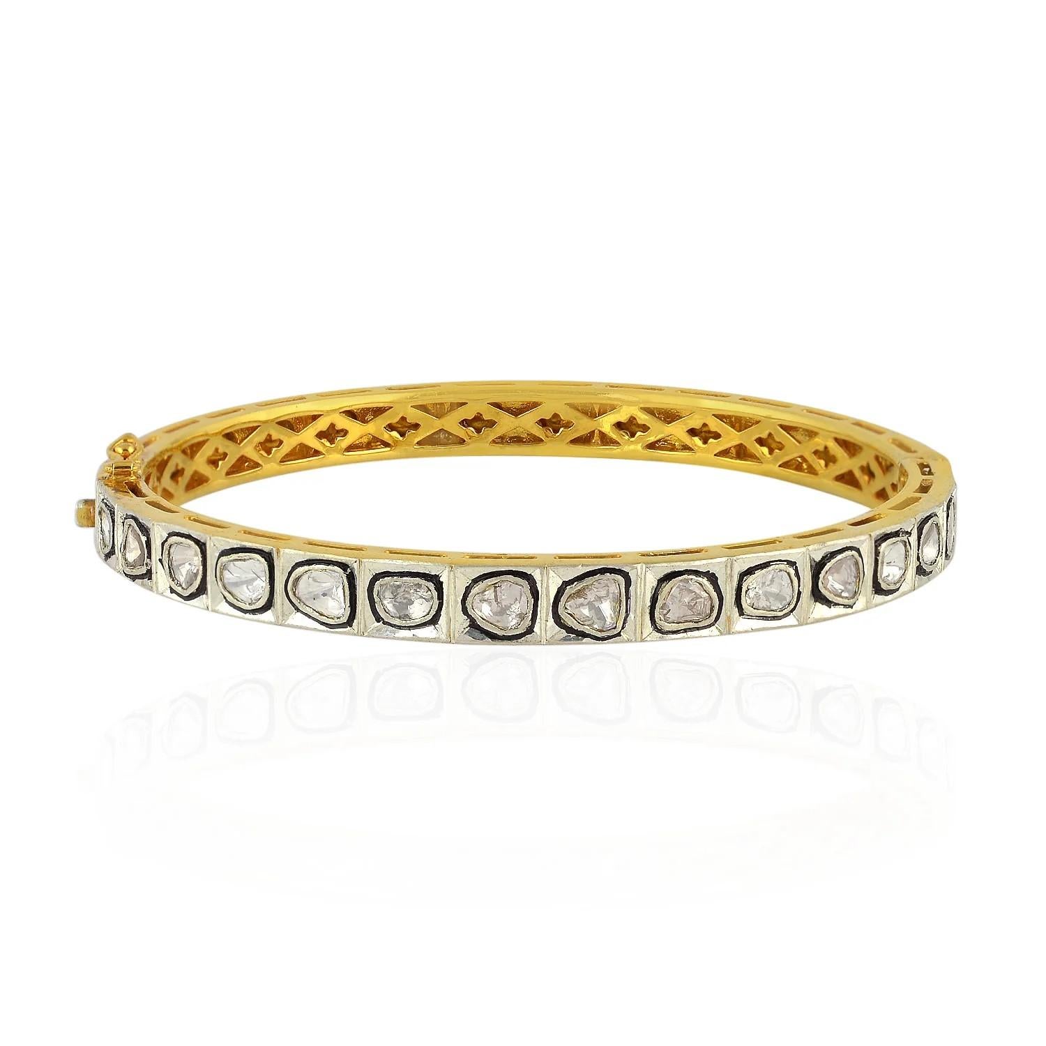 A beautiful bracelet handmade in 14K gold, sterling silver & set in 2.70 carats of rose cut diamonds.

FOLLOW MEGHNA JEWELS storefront to view the latest collection & exclusive pieces. Meghna Jewels is proudly rated as a Top Seller on 1stdibs with 5