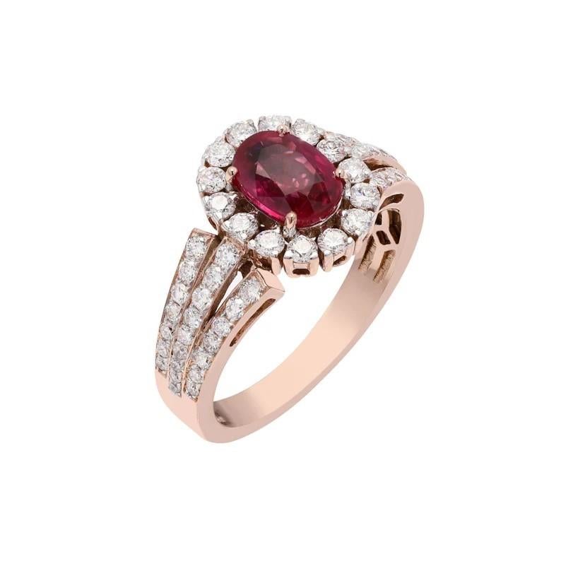 Oval Cut Meghna Jewels Ruby Diamond 18 Karat Rose Gold Ring For Sale