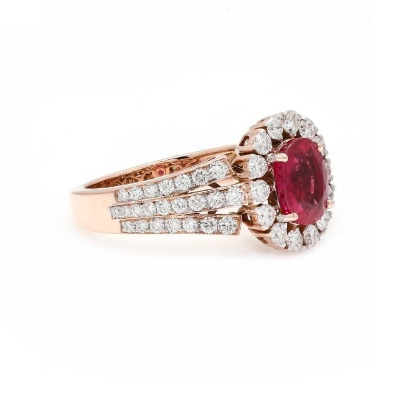 Meghna Jewels Ruby Diamond 18 Karat Rose Gold Ring In New Condition For Sale In Hoffman Estate, IL