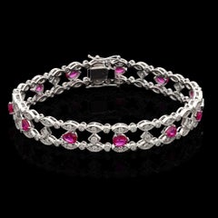 MEGHNA JEWELS Bracciale in oro bianco 18 carati con diamanti e rubini in stile vintage