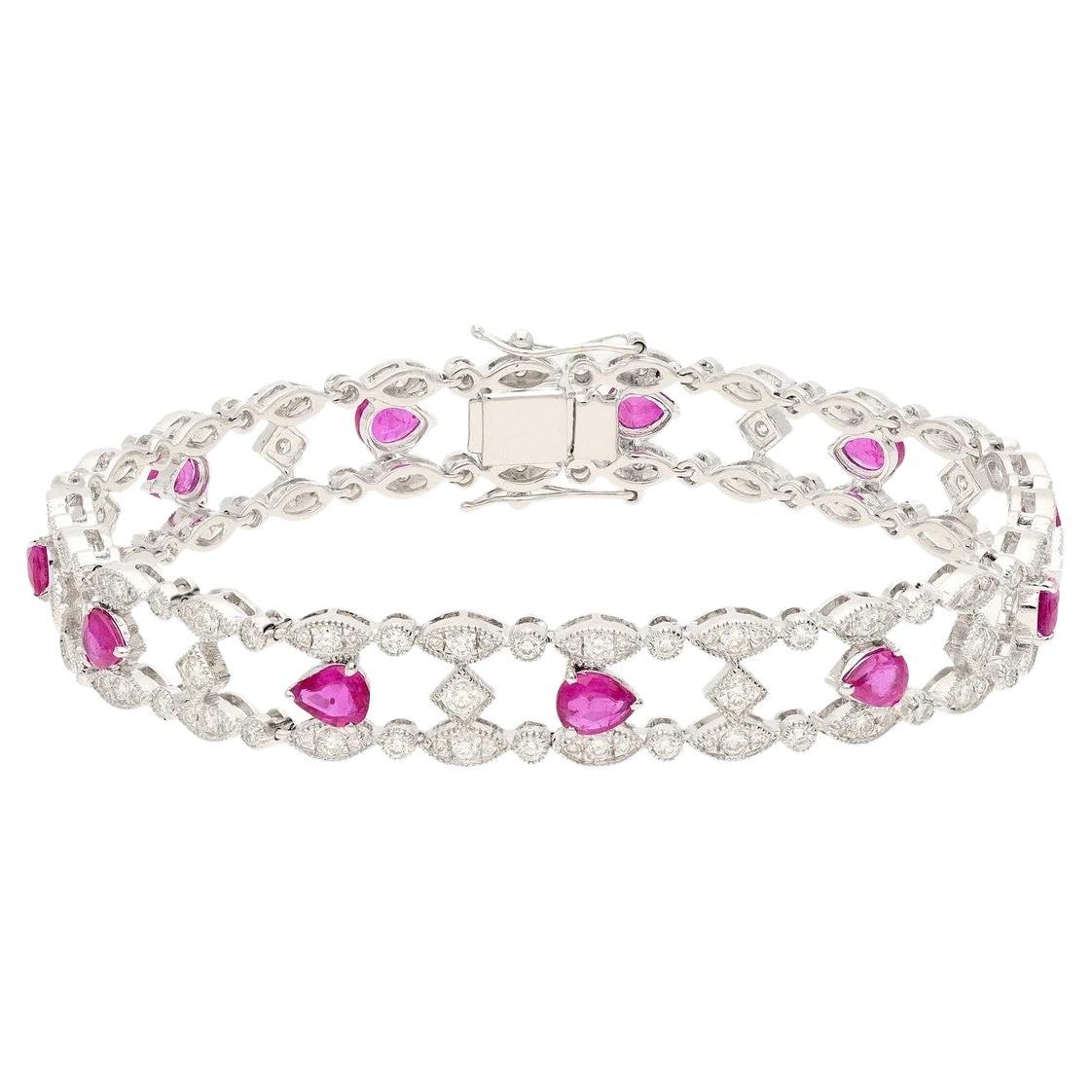 MEGHNA JEWELS Bracciale in oro bianco 18 carati con diamanti e rubini in stile vintage