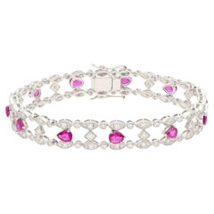 MEGHNA JEWELS Bracciale in oro bianco 18 carati con diamanti e rubini in stile vintage