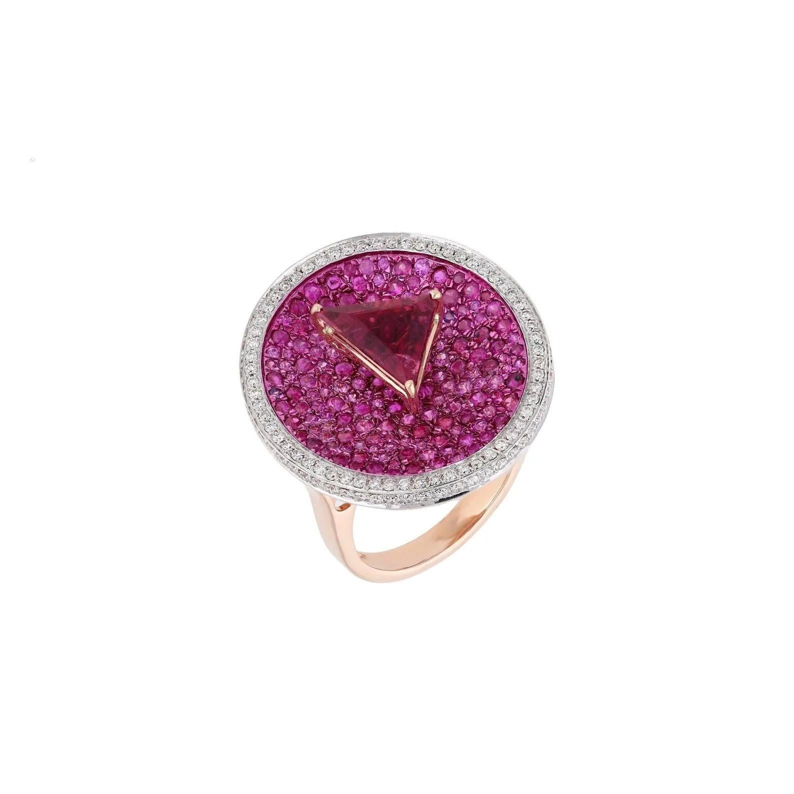 Meghna Jewels Ring aus 18 Karat Gold mit Rubin, rosa Saphir und Diamant (Art déco) im Angebot