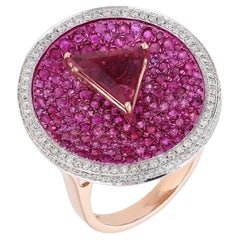 Meghna Jewels Ruby Pink Sapphire Diamond 18 Karat Gold Ring