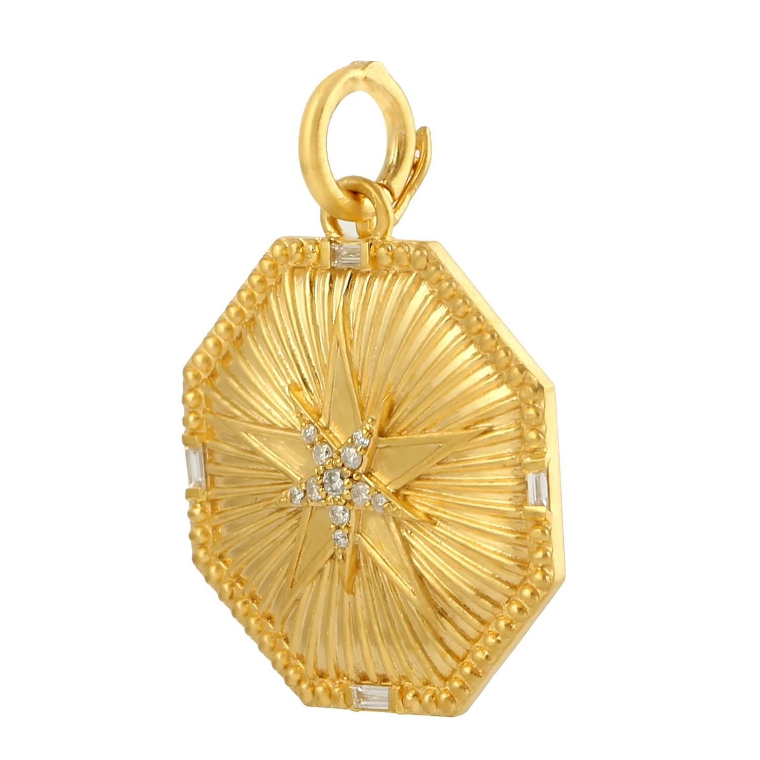 This medallion charm has been meticulously crafted from 14-karat gold and set in .17 carats of sparkling diamonds. 

FOLLOW  MEGHNA JEWELS storefront to view the latest collection & exclusive pieces.  Meghna Jewels is proudly rated as a Top Seller