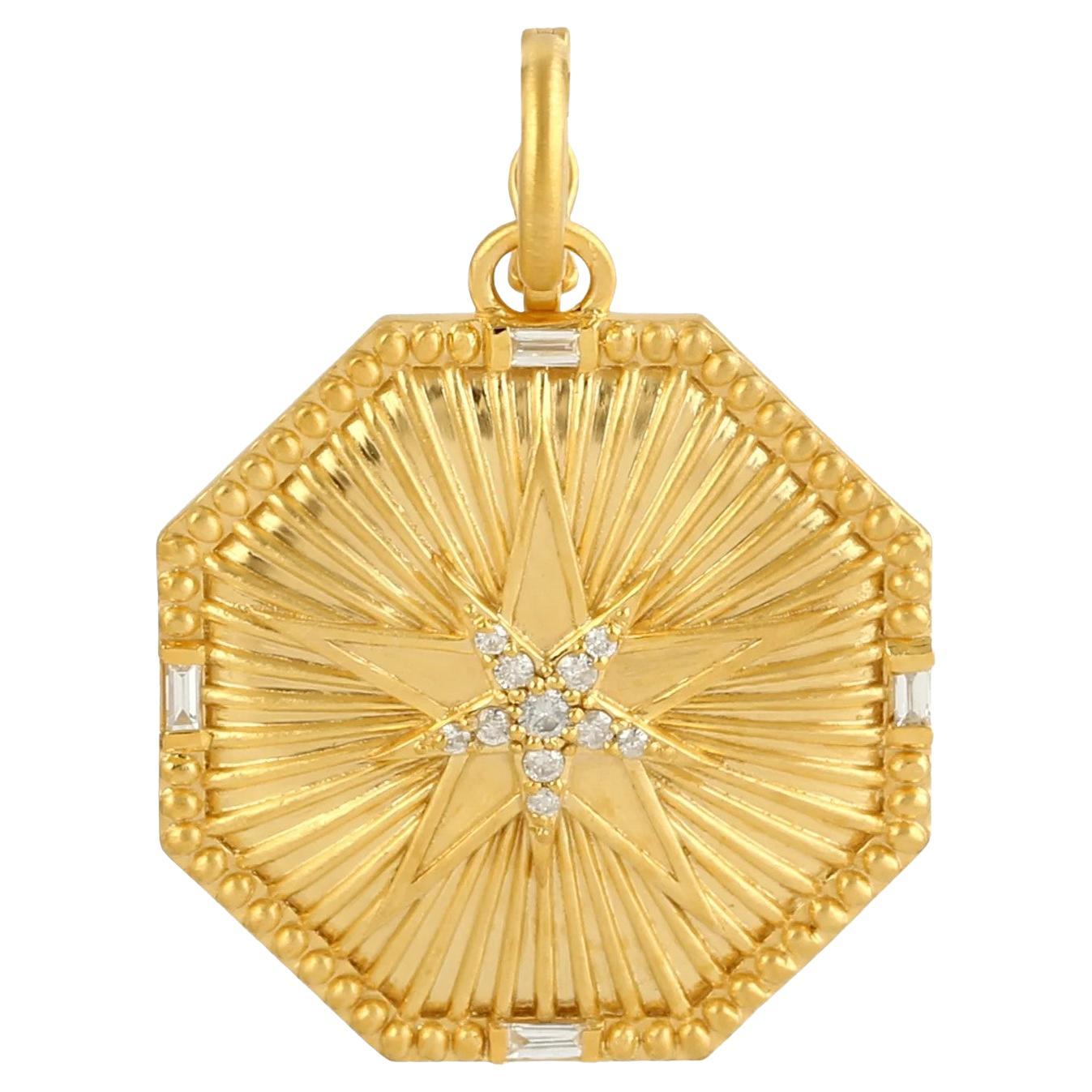 Meghna Jewels Star Medallion 14K Gold Diamond Charm Pendant Necklace