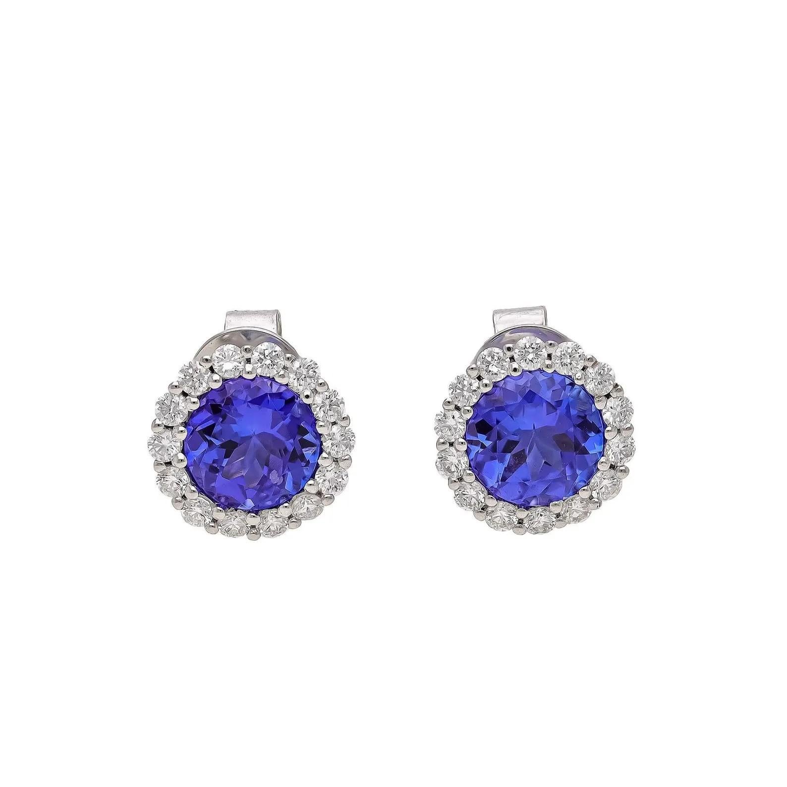 Contemporary Meghna Jewels Tanzanite 14 Karat Diamond Stud Earrings For Sale