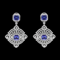 Meghna Jewels Tansanit Diamant-Ohrringe aus 18 Karat Gold im Art-déco-Stil mit Diamanten