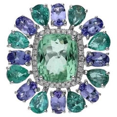 Meghna Jewels Tourmaline Emerald Tanzanite Diamond 18 Karat Gold Ring