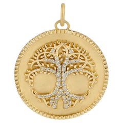 Meghna Jewels Tree of Life Medallion 14K Gold Diamond Charm Pendant Necklace