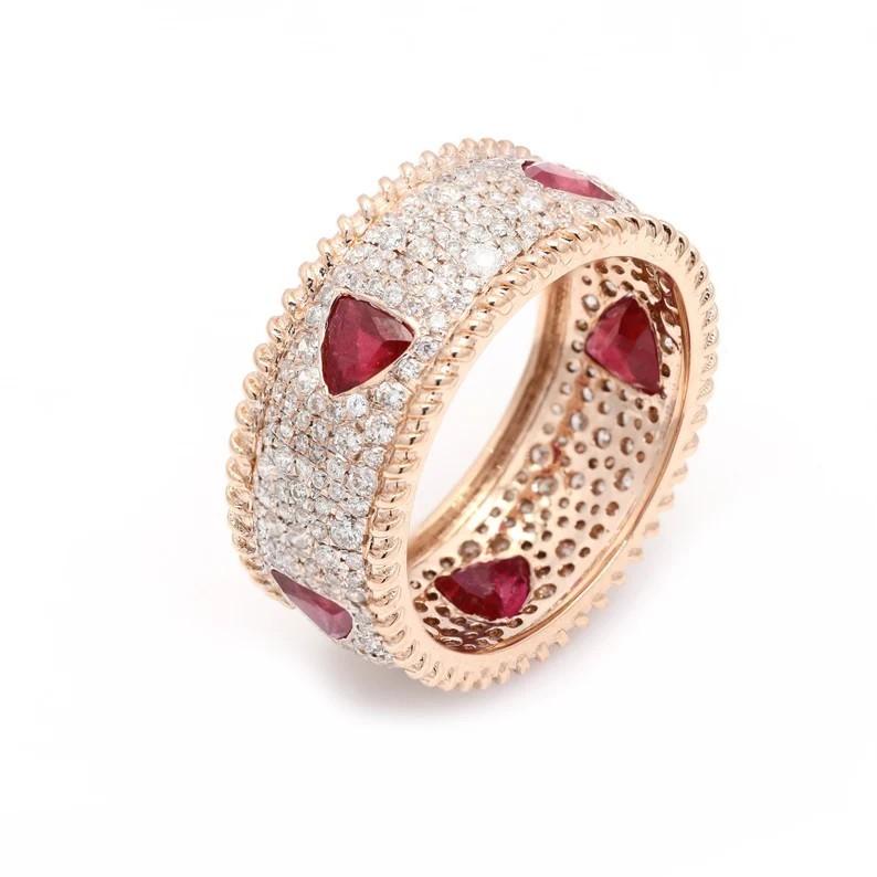 Women's Meghna Jewels Trillion Cut Ruby Diamond 14 Karat Gold Ring For Sale