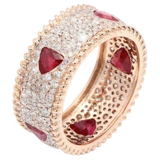 Meghna Jewels Trillion Cut Ruby Diamond 14 Karat Gold Ring For Sale