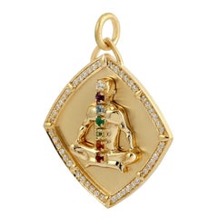 Meghna Jewels Yoga 7 Chakra Medallion 14K Gold Diamond Charm Pendant Necklace
