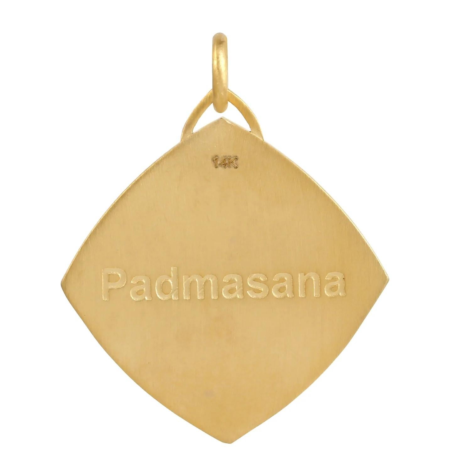 Mixed Cut Meghna Jewels Yoga 7 Chakra Medallion 14K Gold Diamond Charm Pendant Necklace For Sale