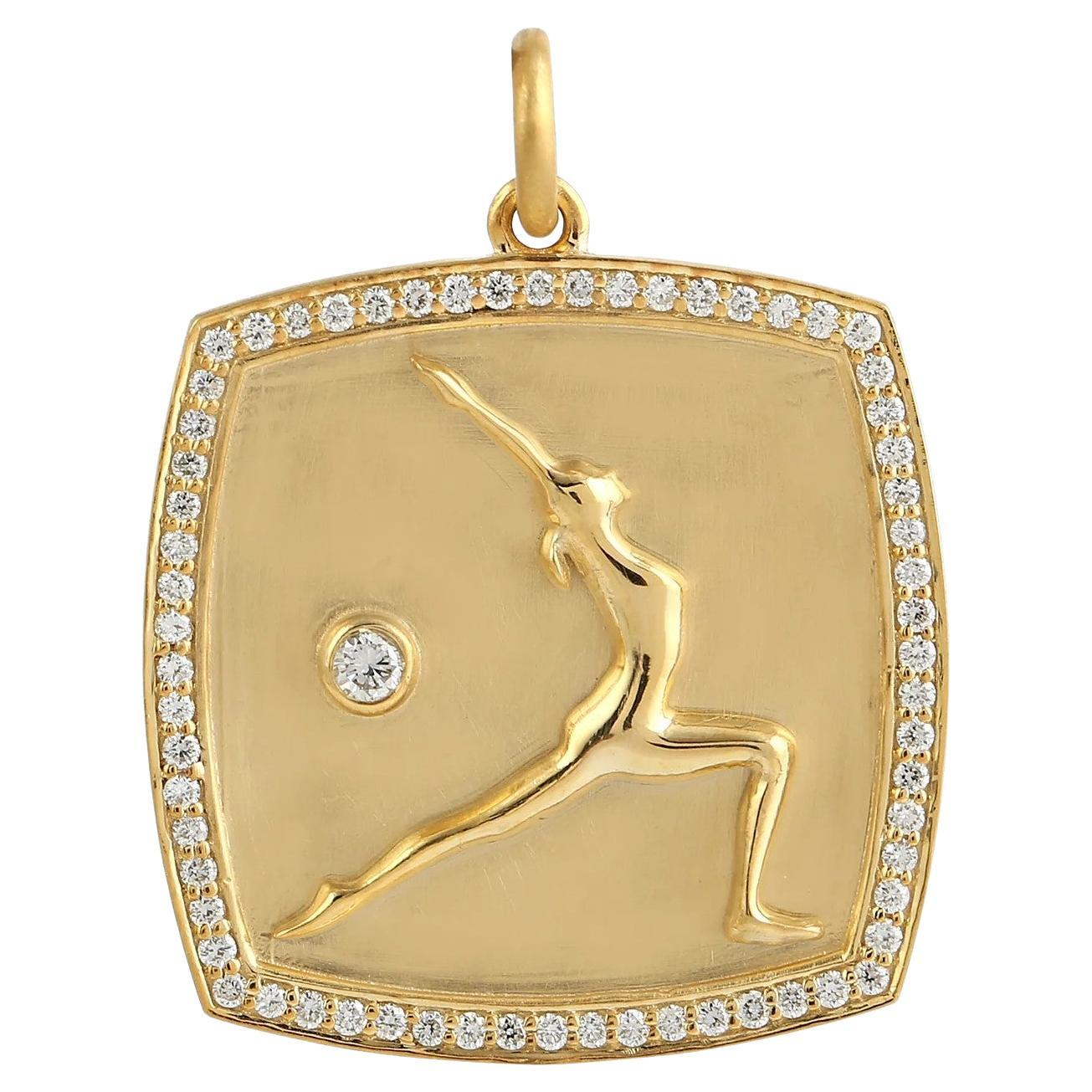 Meghna Jewels Yoga Medallion 14K Gold Diamond Charm Pendant Necklace