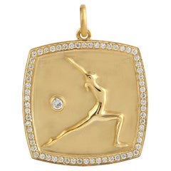 Meghna Jewels Yoga Medallion 14K Gold Diamond Charm Pendant Necklace