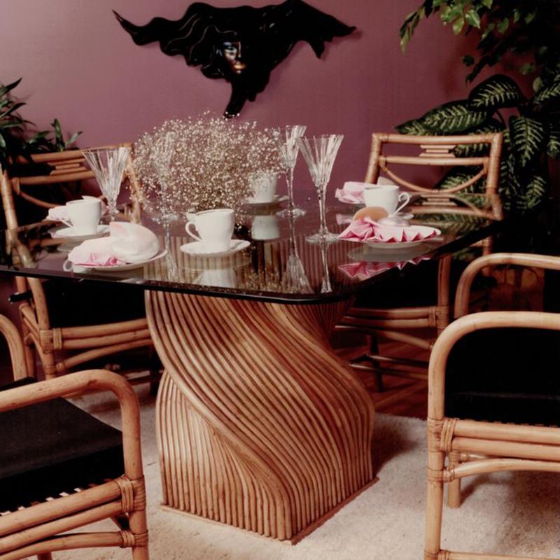 Mehitabel McGuire Twisted Pedestal Bamboo Dining Table MidCentury Boho 1970s For Sale 8