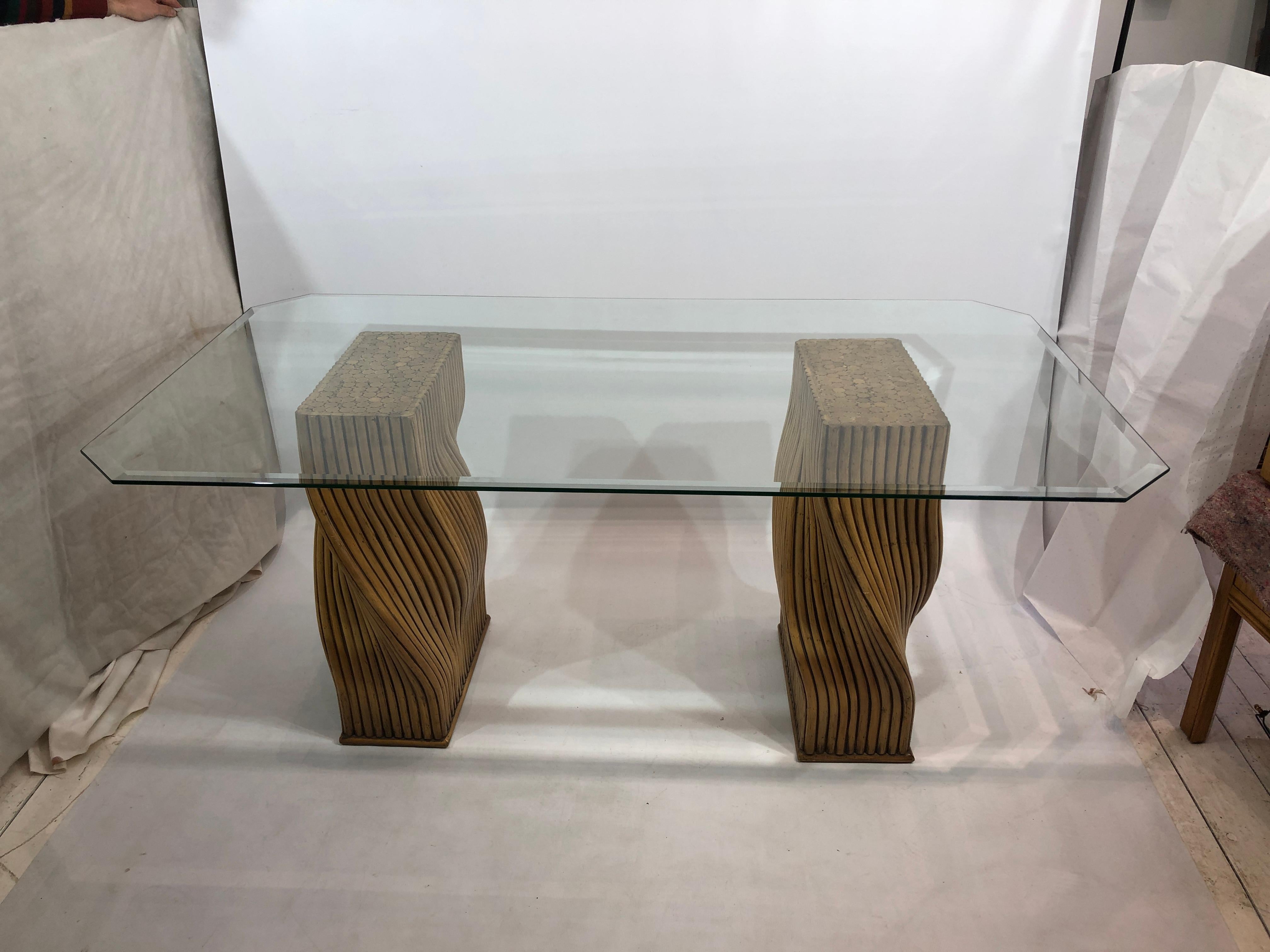 Bohemian Mehitabel McGuire Twisted Pedestal Bamboo Dining Table MidCentury Boho 1970s For Sale