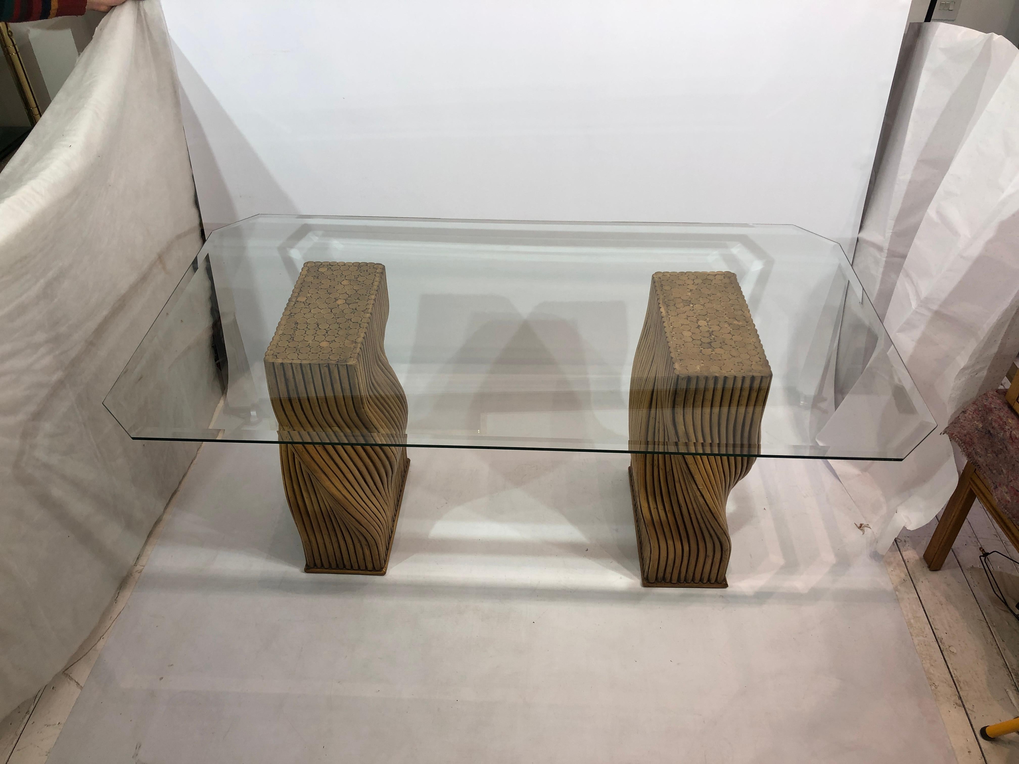 Philippine Mehitabel McGuire Twisted Pedestal Bamboo Dining Table MidCentury Boho 1970s For Sale