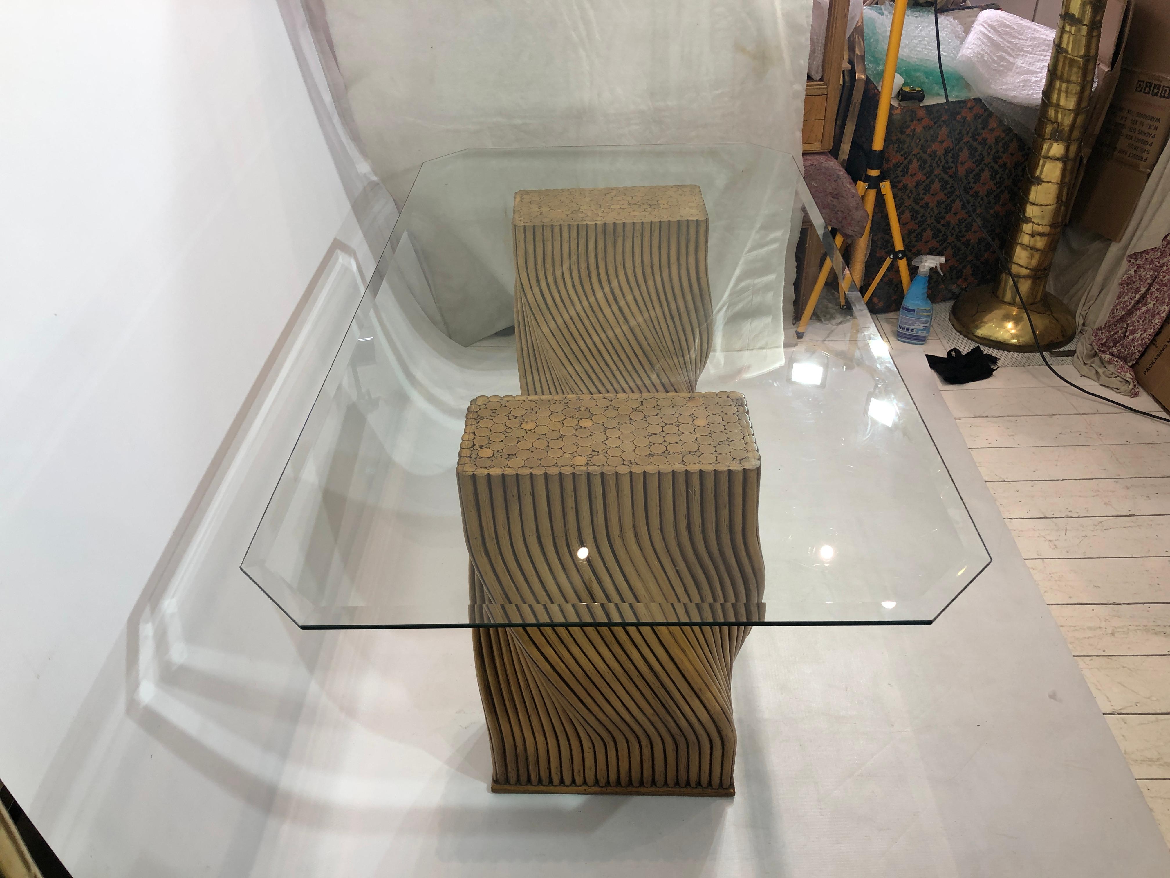 Mehitabel McGuire Twisted Pedestal Bamboo Dining Table MidCentury Boho 1970s In Good Condition For Sale In London, GB