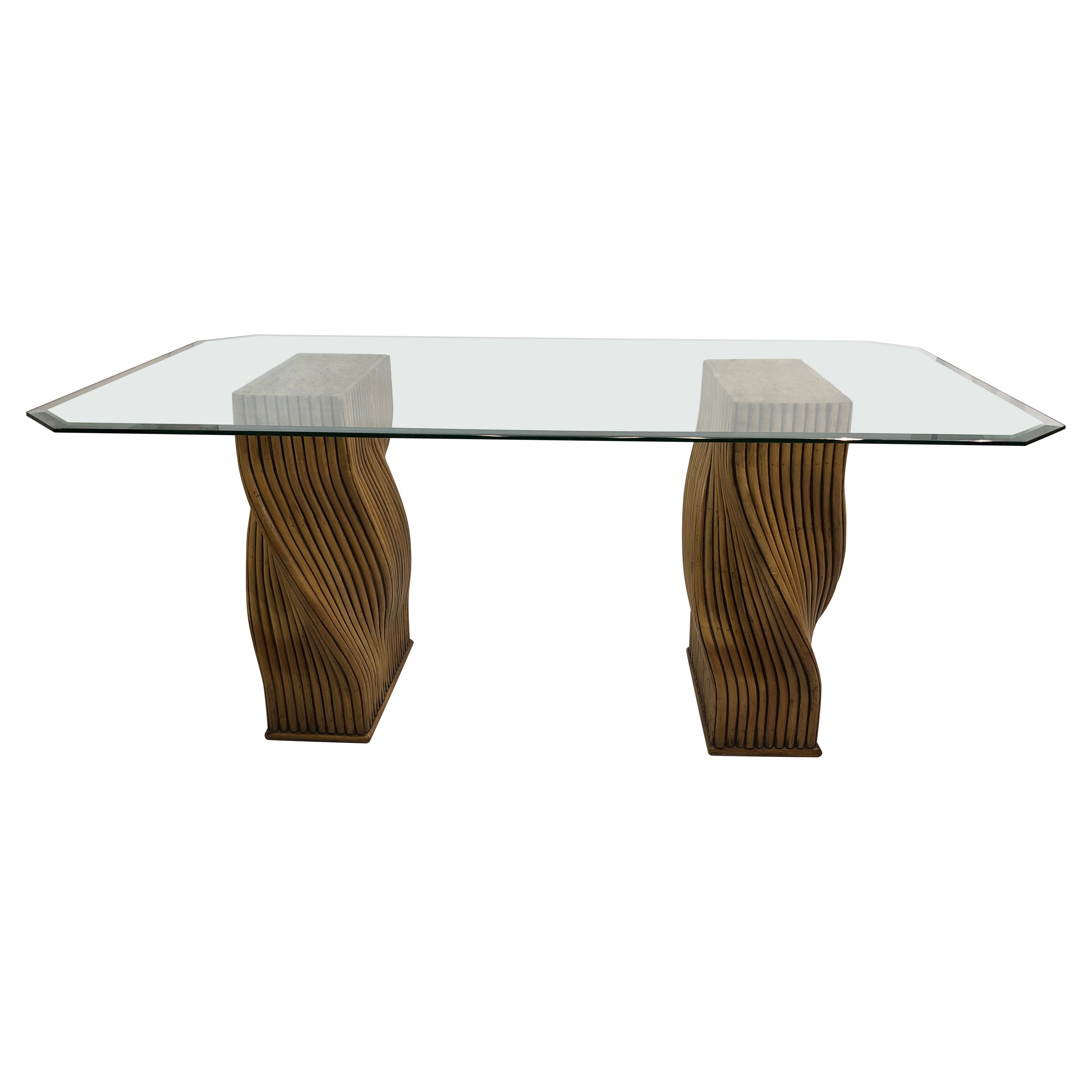 Mehitabel McGuire Twisted Pedestal Bamboo Dining Table MidCentury Boho 1970s For Sale