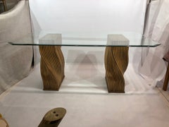 Mehitabel McGuire Twisted Pedestal Bamboo Dining Table MidCentury Boho 1970s
