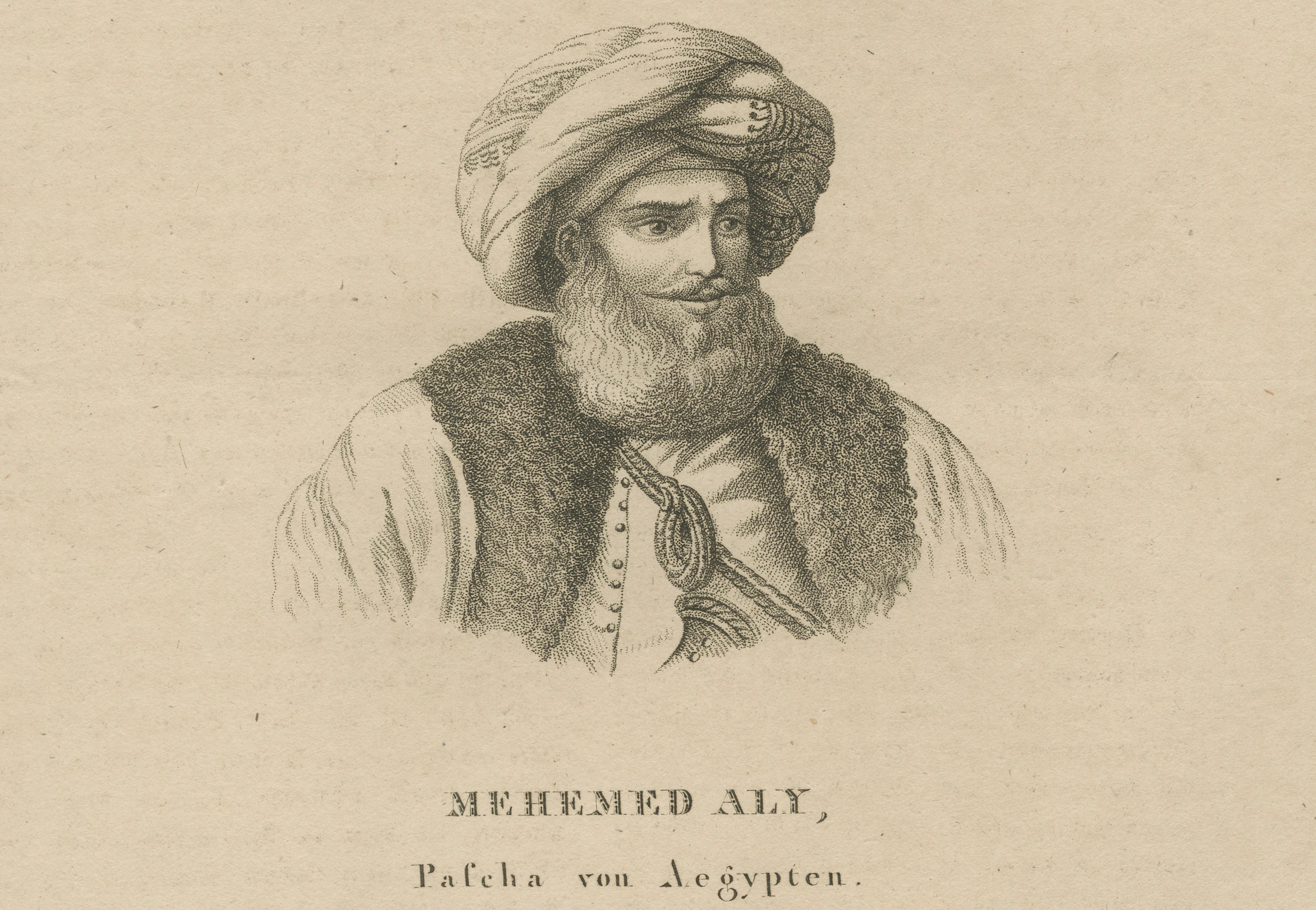 European Mehmed Ali Pasha of Egypt – Early 19th Century Portrait Engraving, circa 1830 For Sale