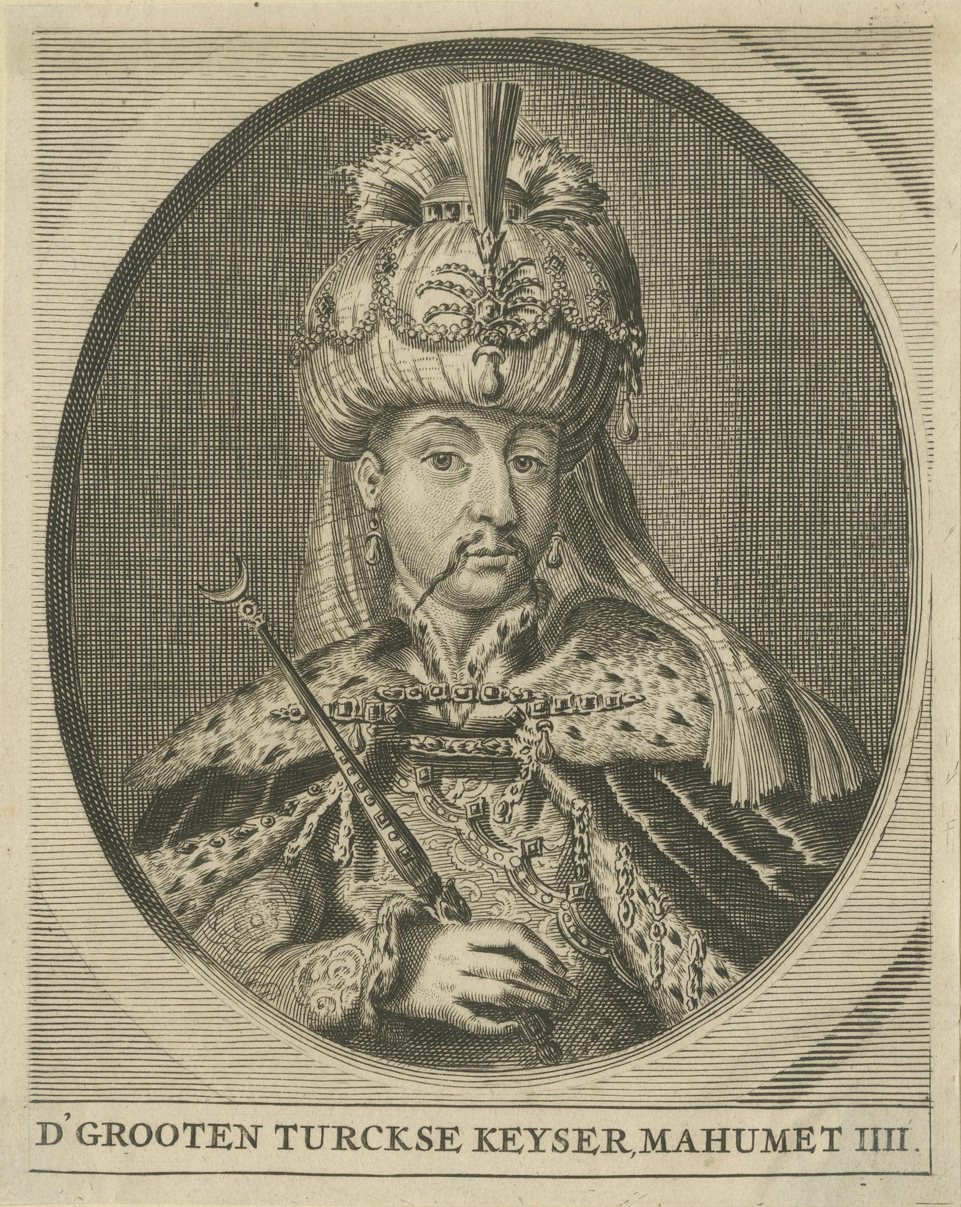 Mehmed IV Ottoman Sultan Portrait Engraving, “Great Turkish Emperor”, c.1700