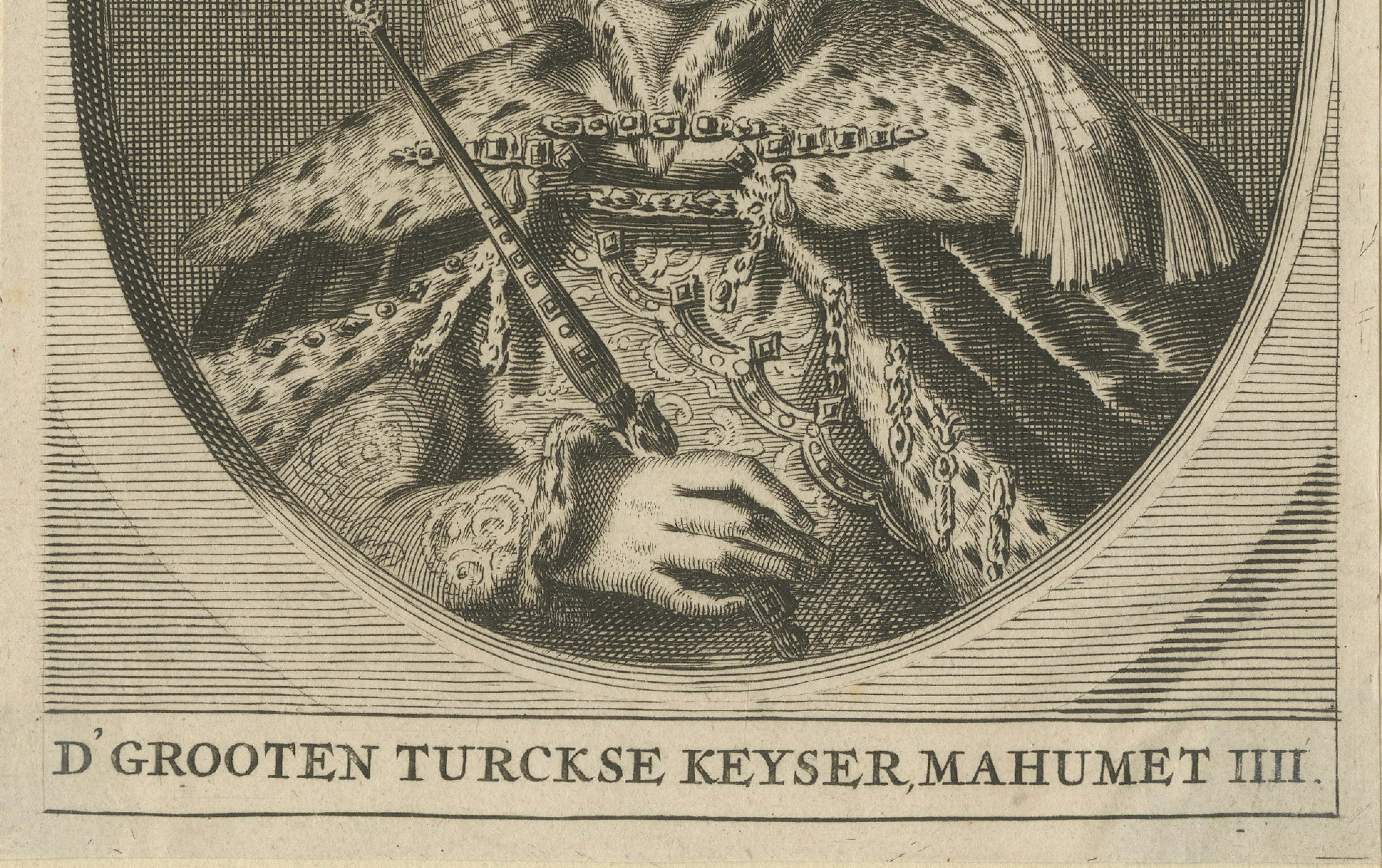 Mehmed IV Ottoman Sultan Portrait Engraving, “Great Turkish Emperor”, c.1700
