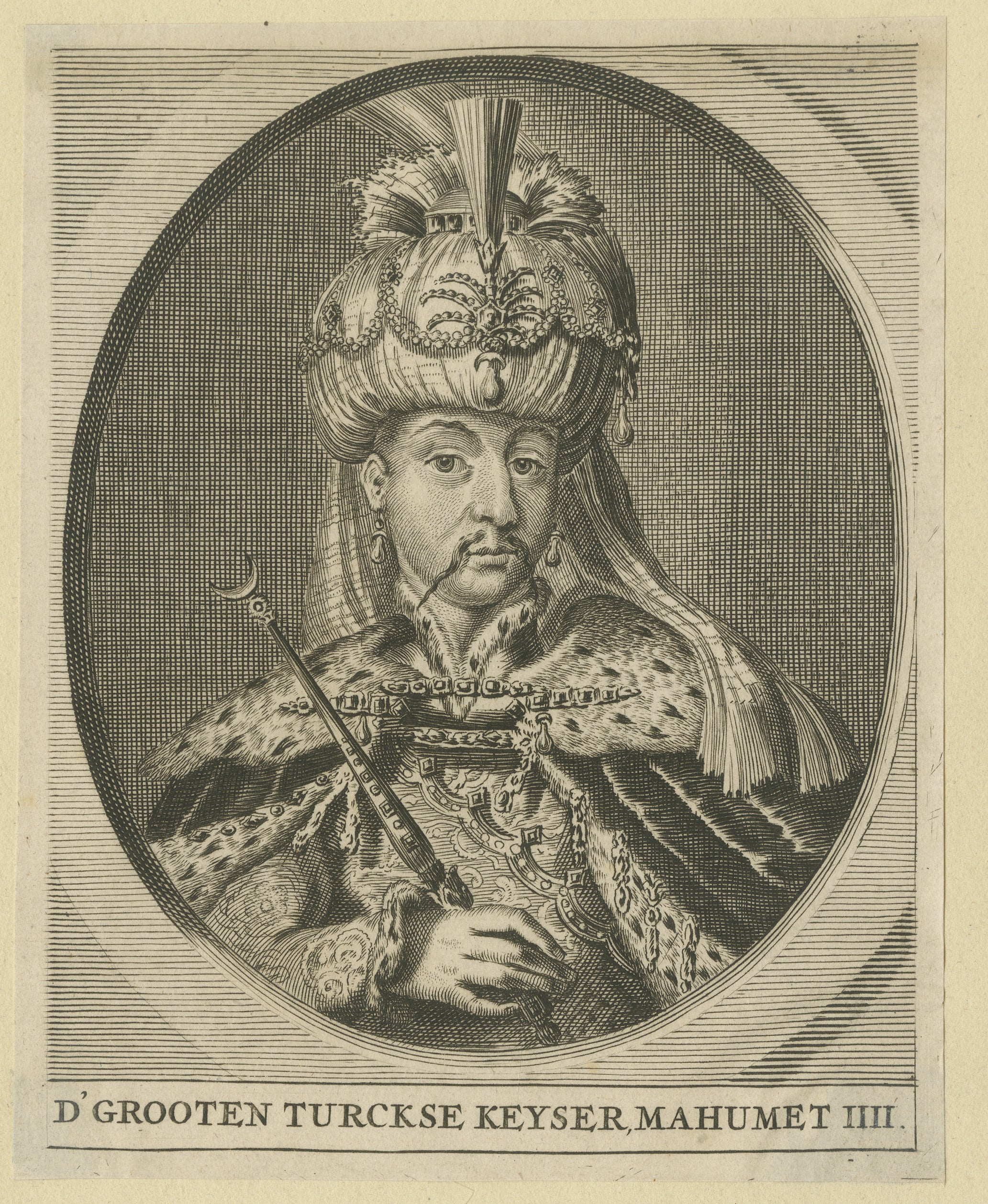 Mehmed IV Ottoman Sultan Portrait Engraving, “Great Turkish Emperor”, c.1700