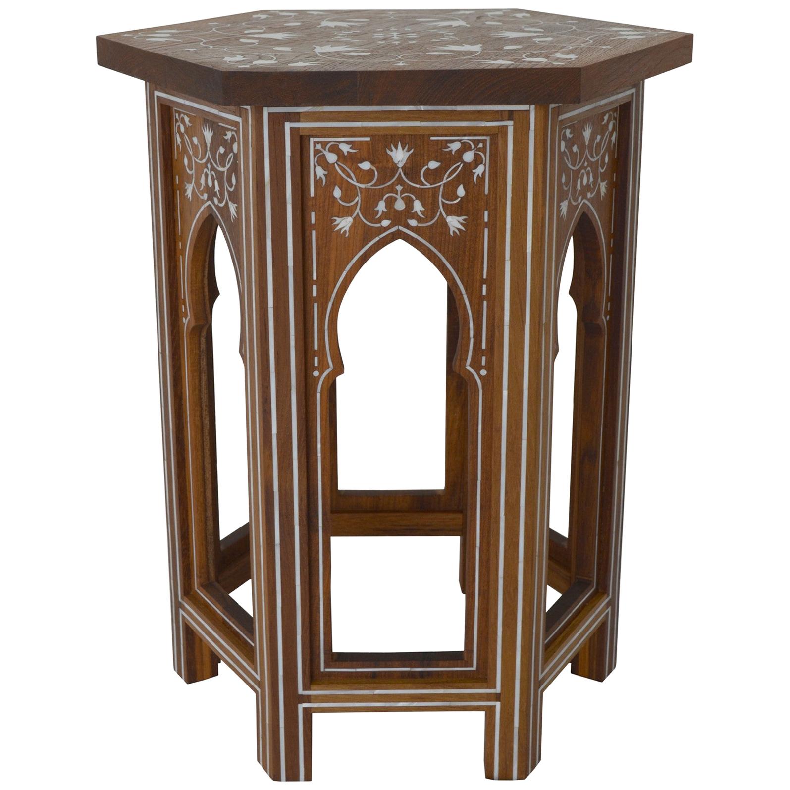 Mehrab Table MOP Inlay in Wood Handcrafted in India by Stephanie Odegard For Sale