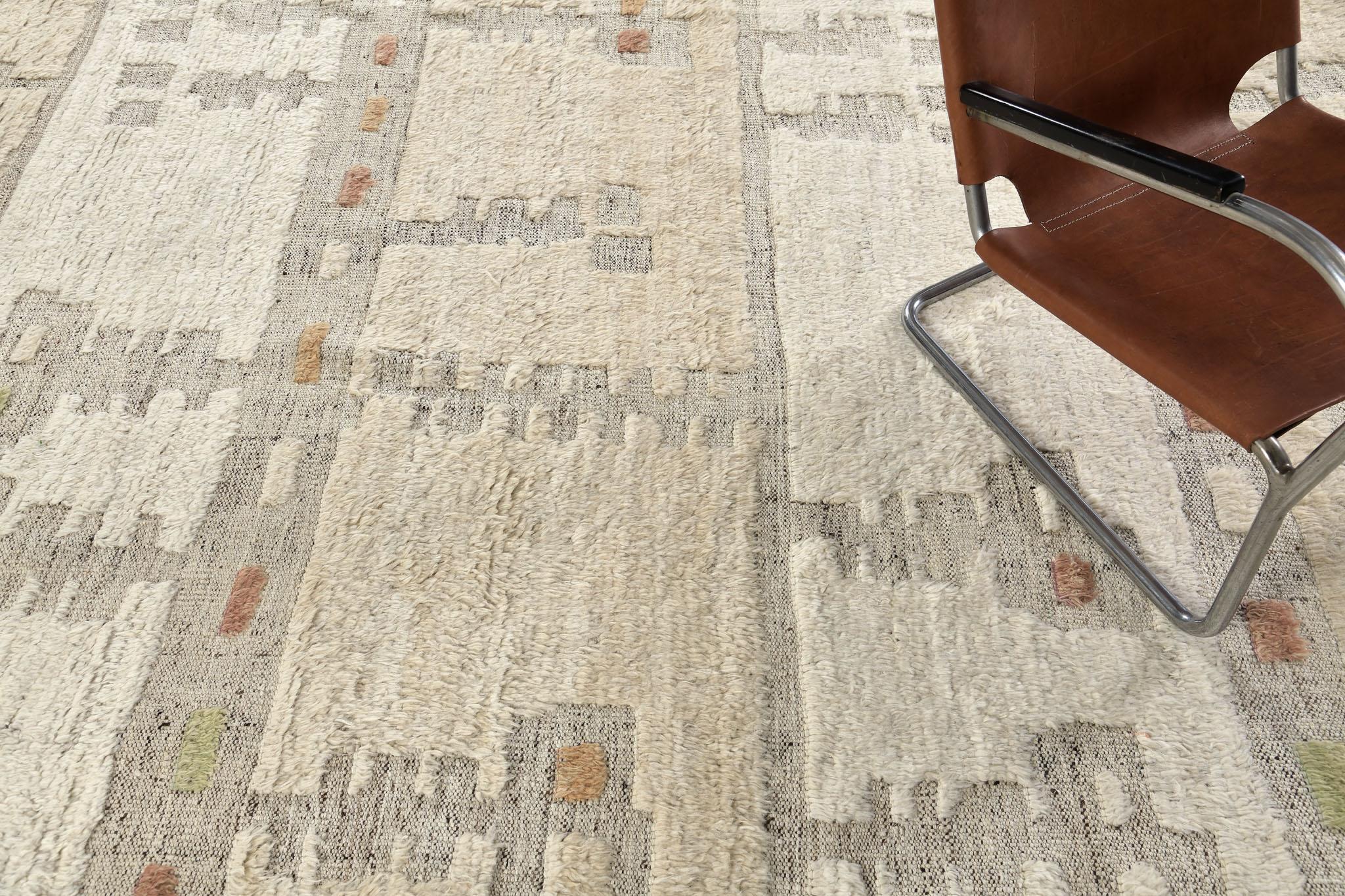 Falt features a sense of comfort and coziness. This wonderful rug boasts its natural color scheme with checkered accent patterns and symbolic motifs. Just also means 'coast' that was consciously designed and attentively woven for a serene coastal
