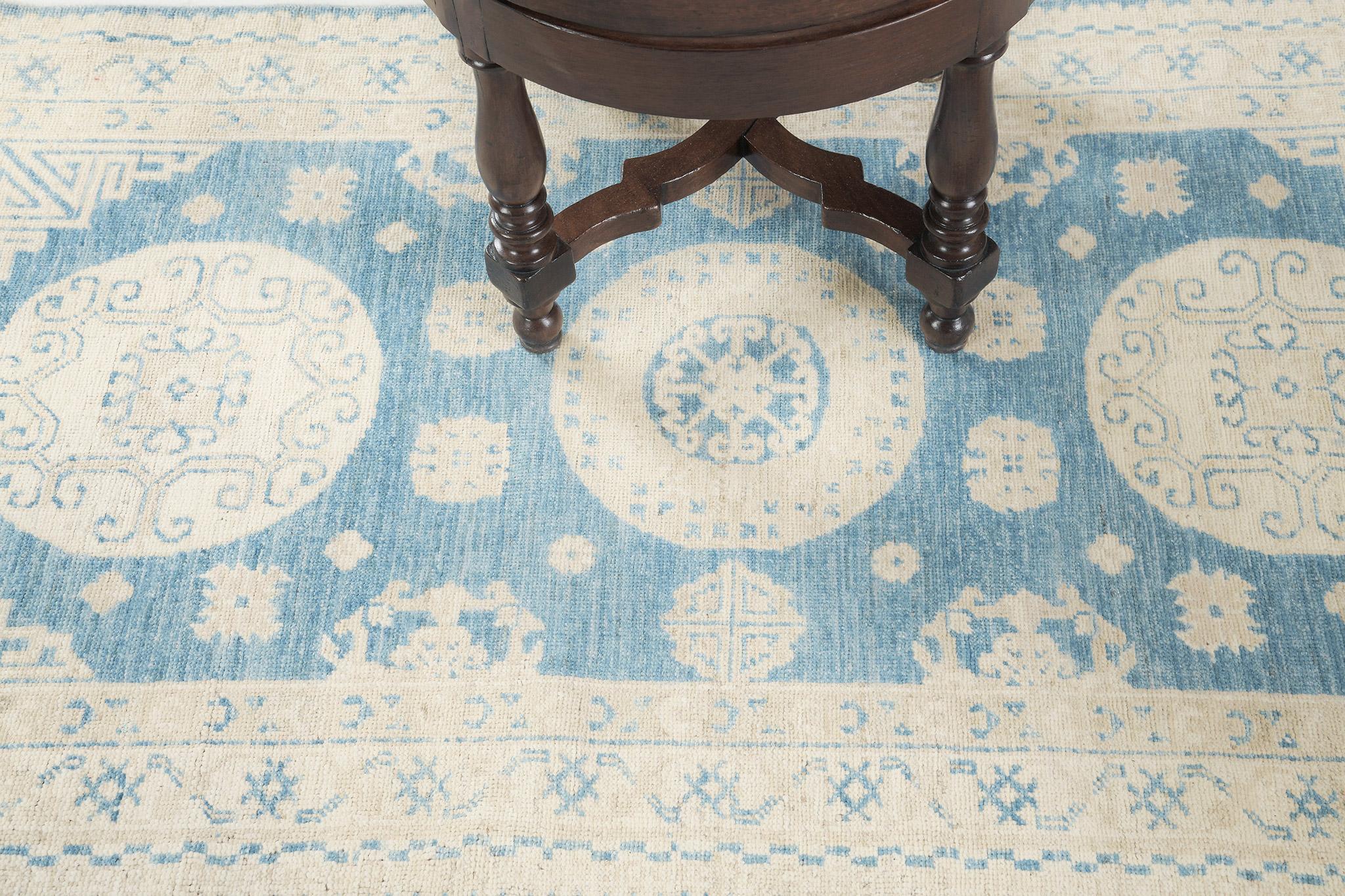 Afghan Mehraban 18th Century Khotan Design Revival D5387 Safira For Sale